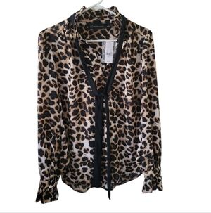 New York & Co Leopard Print Ruffled Blouse New
